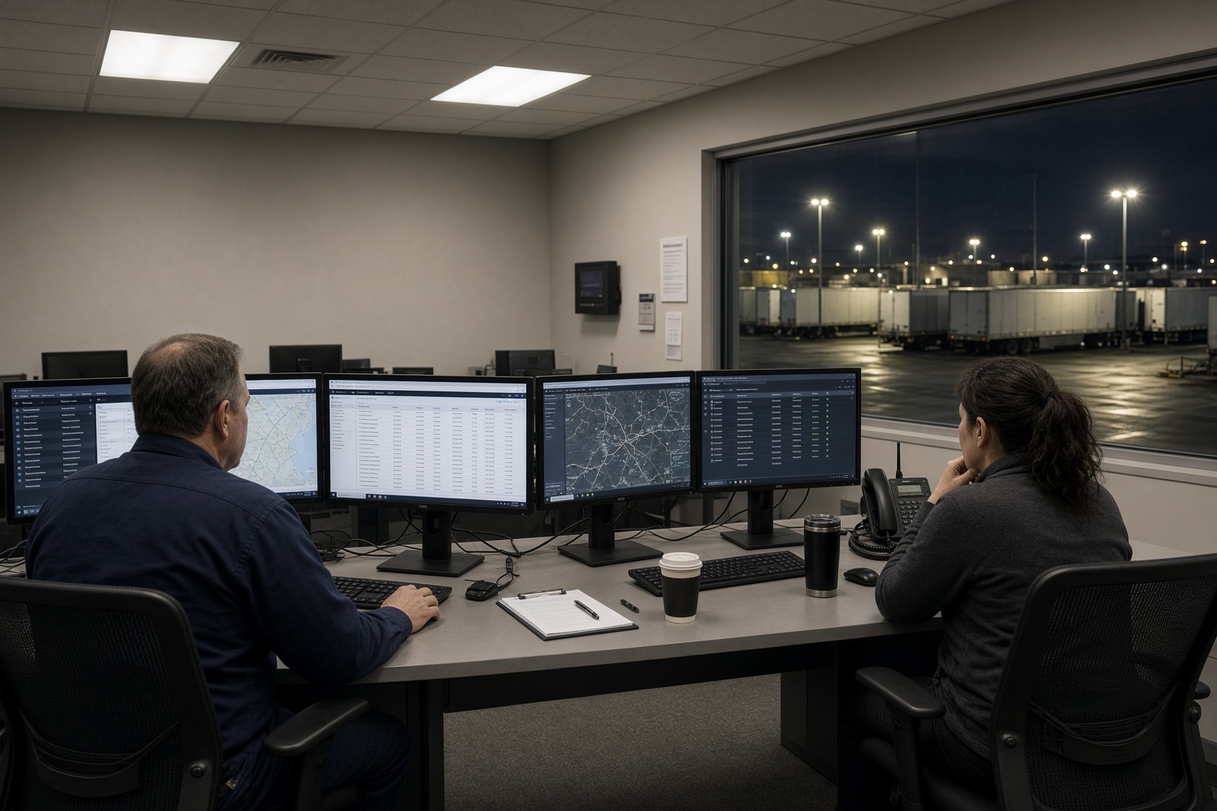 Dispatchers working the board in a service-center office